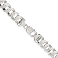 Sterling Silver Rhodium-plated 11.9mm Concave Beveled Curb Chain