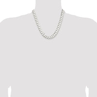 Sterling Silver Rhodium-plated 11.9mm Concave Beveled Curb Chain