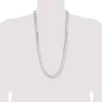 Sterling Silver Rhodium-plated 11.9mm Concave Beveled Curb Chain