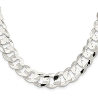 Sterling Silver Rhodium-plated 14.0mm Concave Beveled Curb Chain