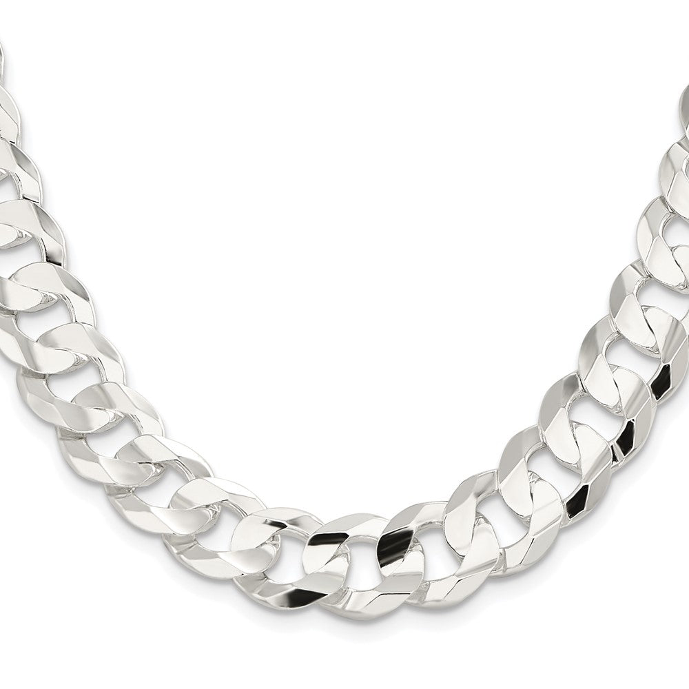 Sterling Silver Rhodium-plated 14.0mm Concave Beveled Curb Chain