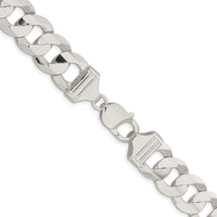 Sterling Silver Rhodium-plated 14.0mm Concave Beveled Curb Chain