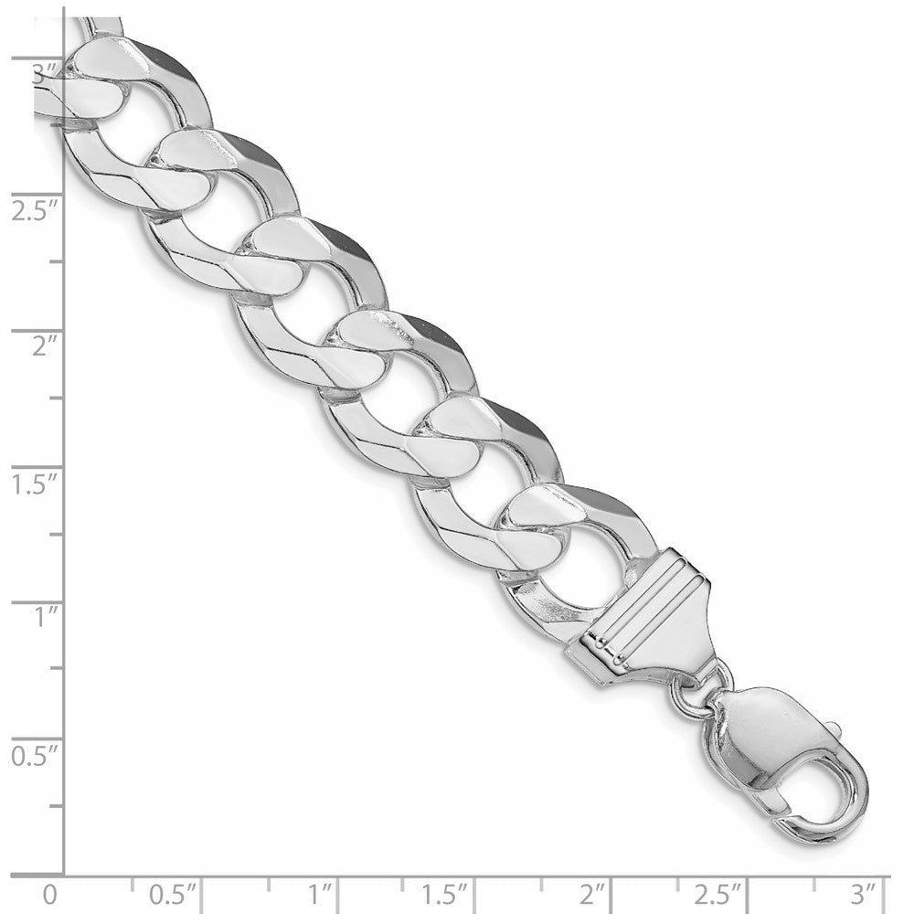 Sterling Silver Rhodium-plated 14.0mm Concave Beveled Curb Chain