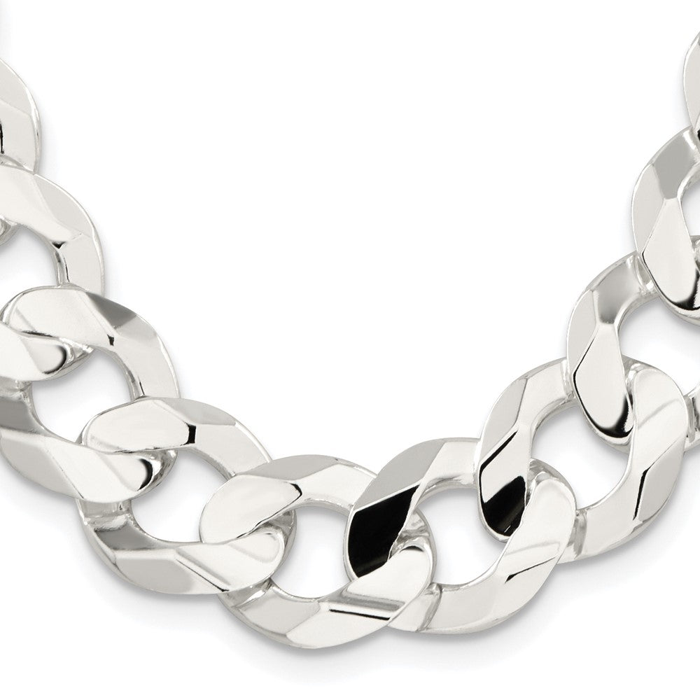 Sterling Silver Rhodium-plated 15.75mm Concave Beveled Curb Chain