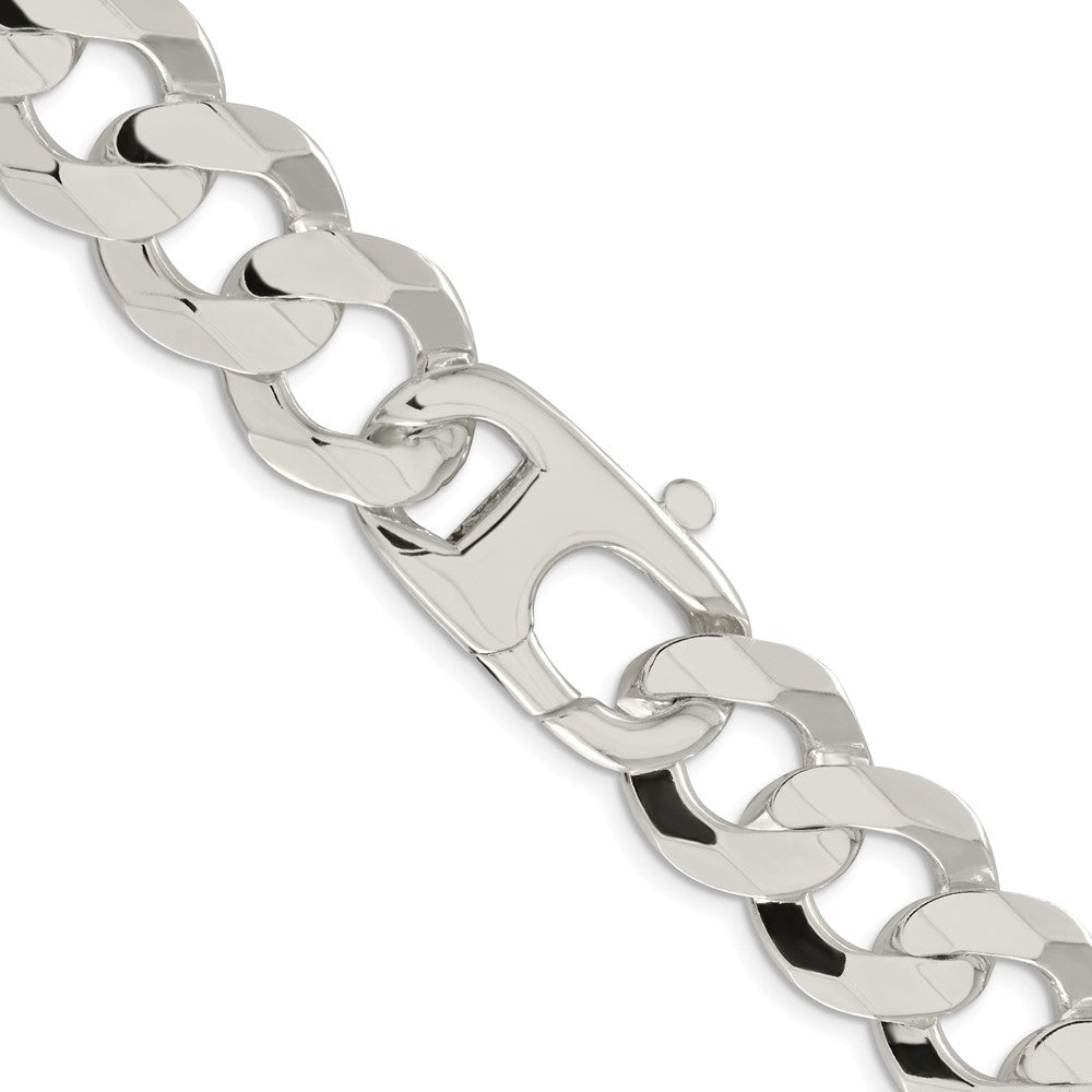 Sterling Silver Rhodium-plated 15.75mm Concave Beveled Curb Chain