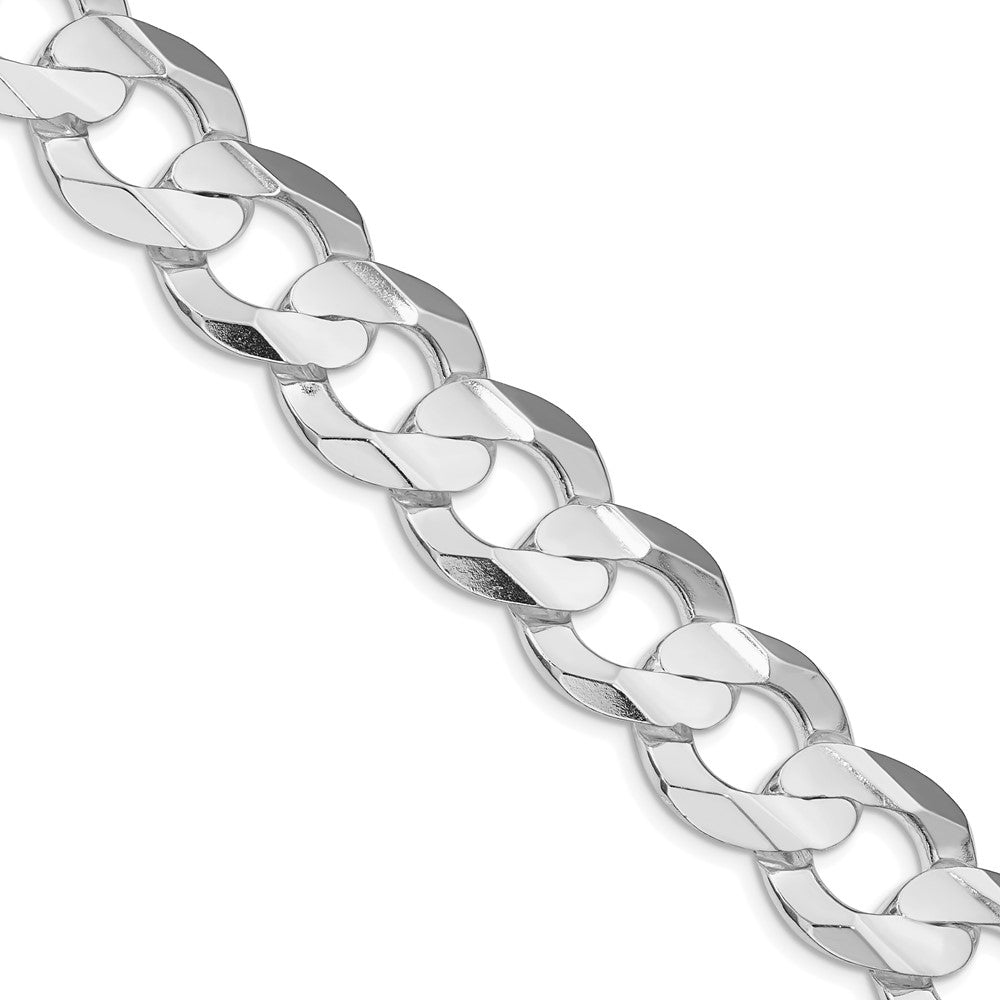 Sterling Silver Rhodium-plated 15.75mm Concave Beveled Curb Chain