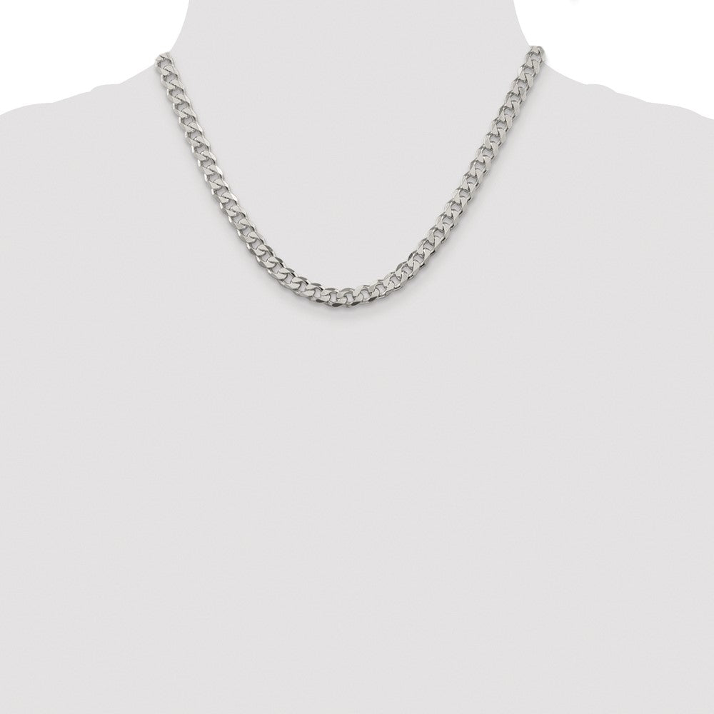 Sterling Silver Rhodium-plated 7mm Pavé Curb Chain
