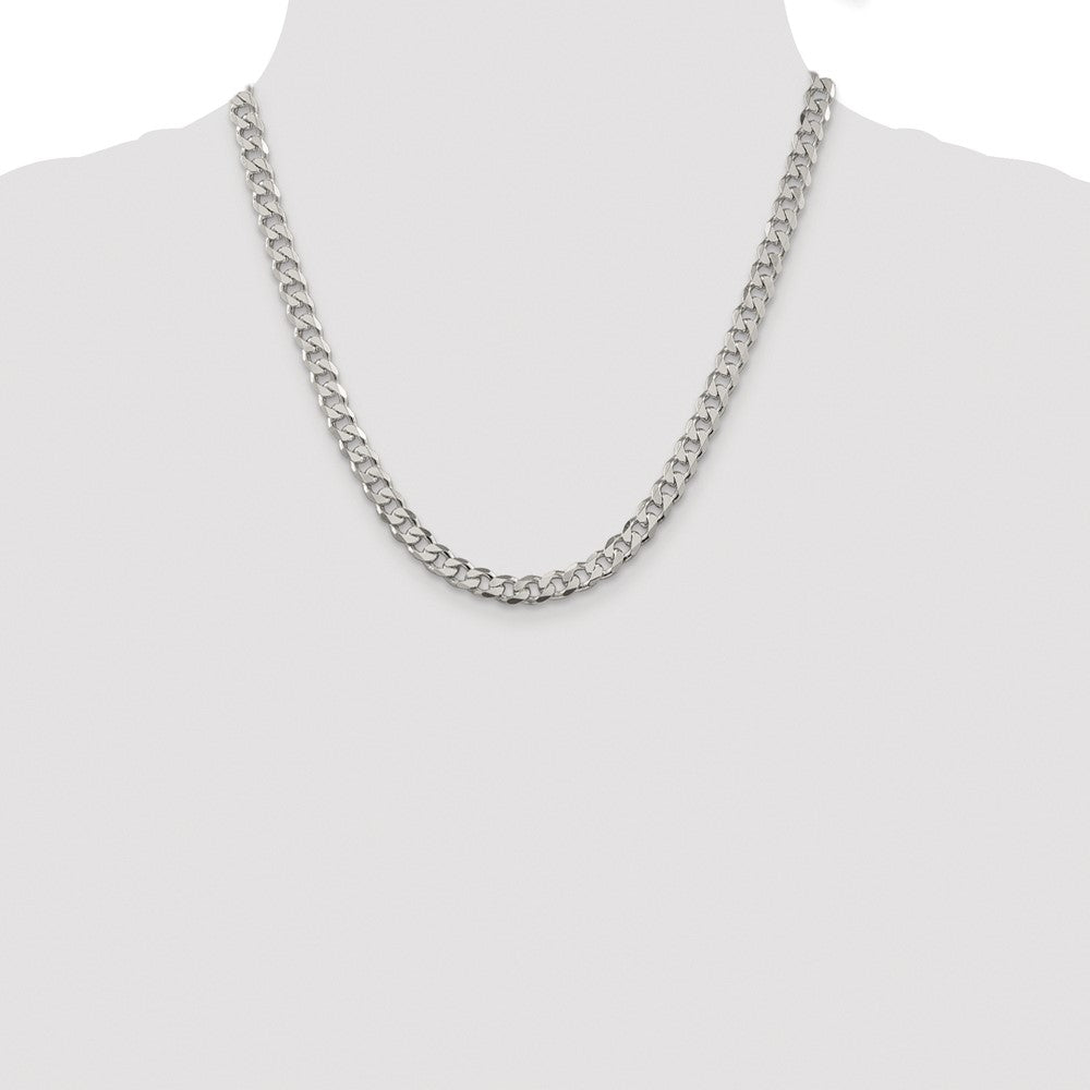 Sterling Silver Rhodium-plated 7mm Pavé Curb Chain