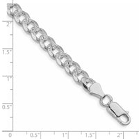 Sterling Silver Rhodium-plated 7mm Pavé Curb Chain