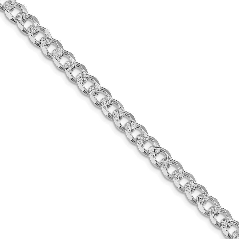 Sterling Silver Rhodium-plated 7mm Pavé Curb Chain