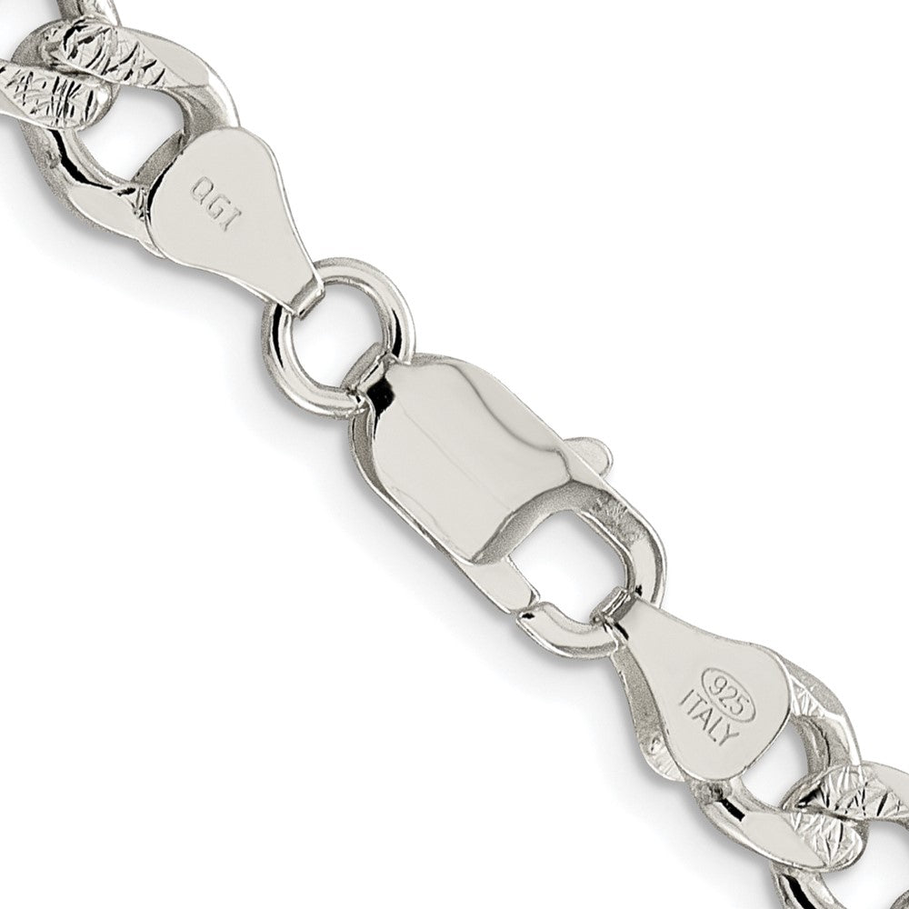 Sterling Silver Rhodium-plated 7.5mm Pave Curb Chain