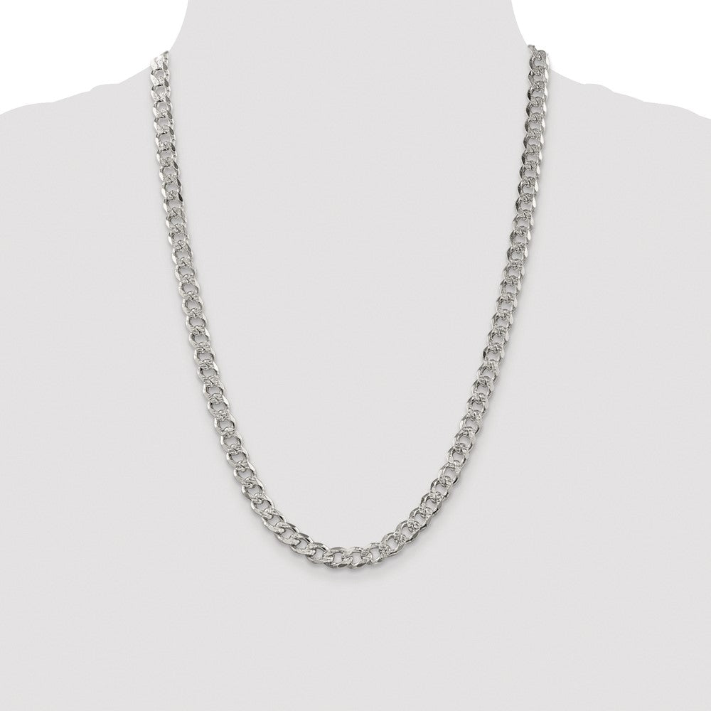 Sterling Silver Rhodium-plated 7.5mm Pavé Curb Chain