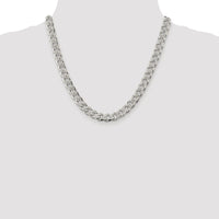Sterling Silver Rhodium-plated 9.3mm Pavé Curb Chain