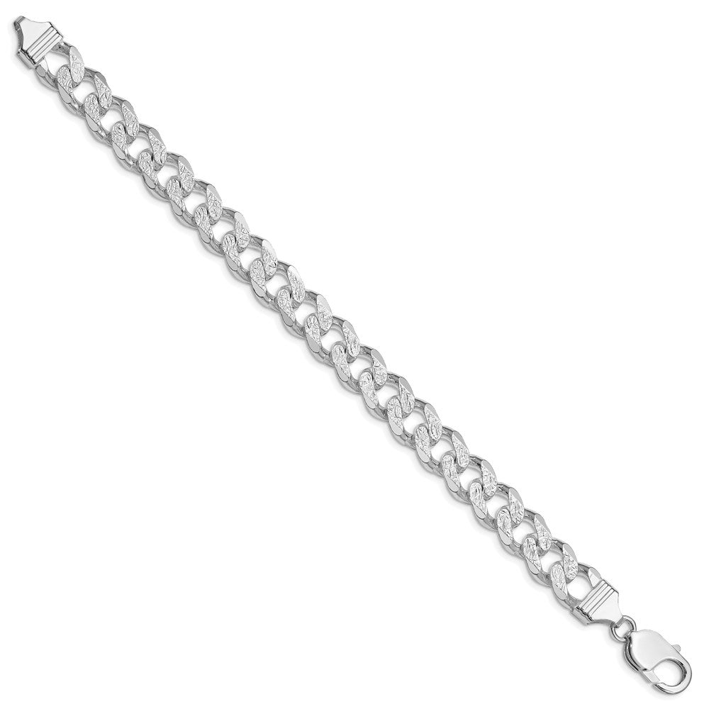 Sterling Silver Rhodium-plated 11.0mm Pavé Curb Chain
