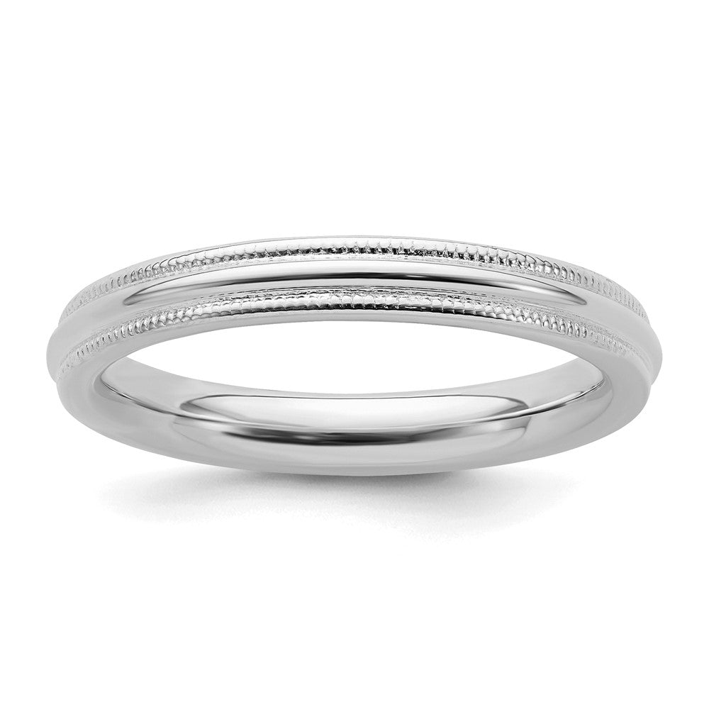 Sterling Silver Rhodium-plated 3mm Comfort Fit Milgrain Size 4.5 Band