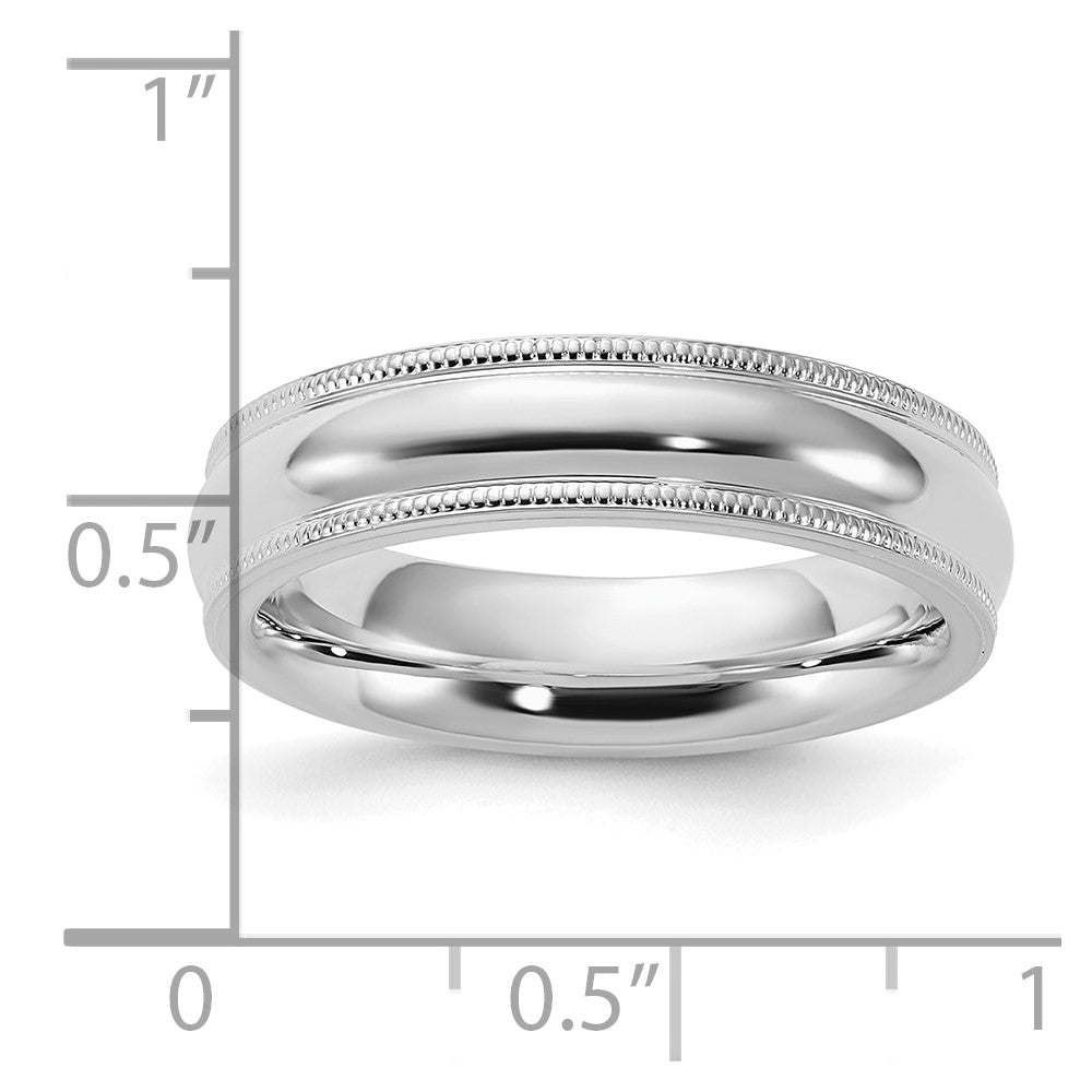 Sterling Silver Rhodium-plated 5mm Comfort Fit Milgrain Size 7.5 Band