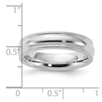 Sterling Silver Rhodium-plated 5mm Comfort Fit Milgrain Size 7.5 Band