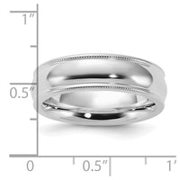Sterling Silver Rhodium-plated 6mm Comfort Fit Milgrain Size 7 Band