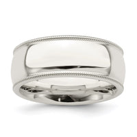 Sterling Silver 8mm Milgrain Comfort Fit Size 6 Band