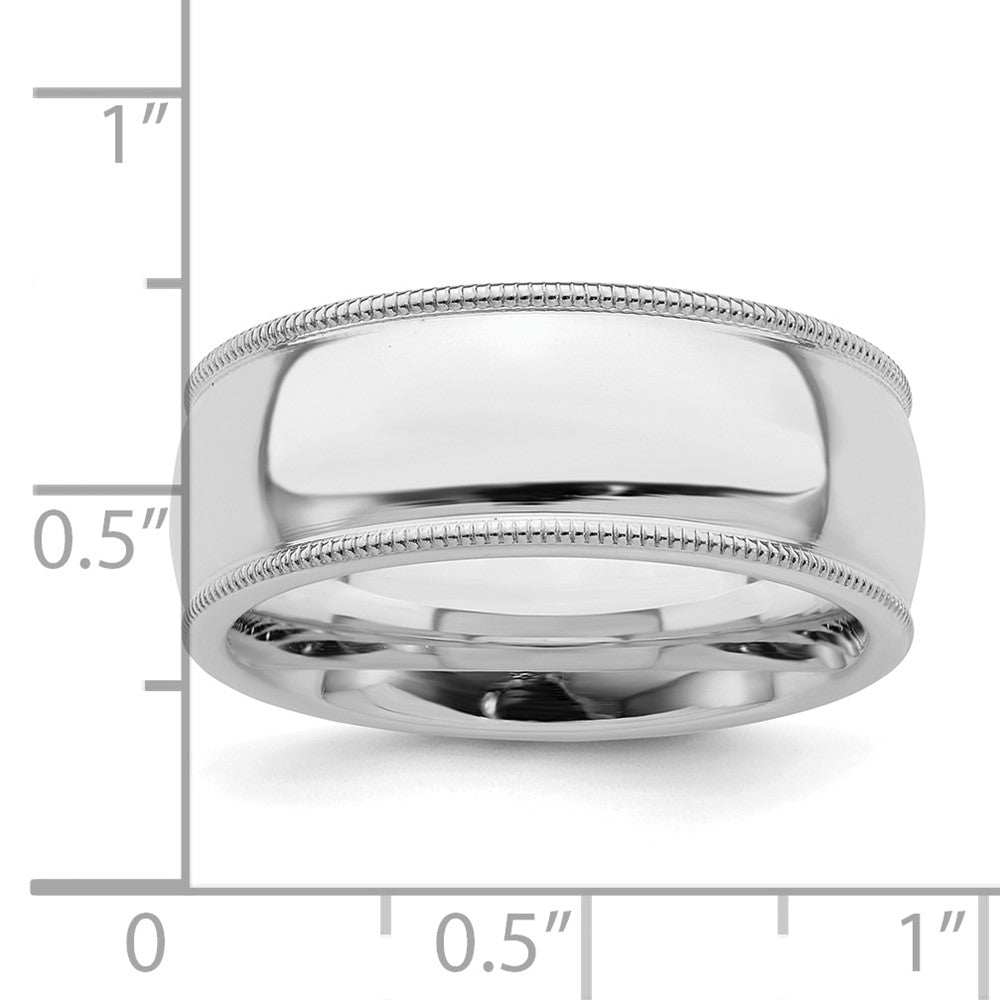 Sterling Silver Rhodium-plated 8mm Comfort Fit Milgrain Size 10.5 Band