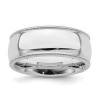Sterling Silver Rhodium-plated 8mm Comfort Fit Milgrain Size 8.5 Band