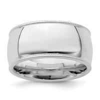 Sterling Silver Rhodium-plated 10mm Comfort Fit Milgrain Size 8.5 Band