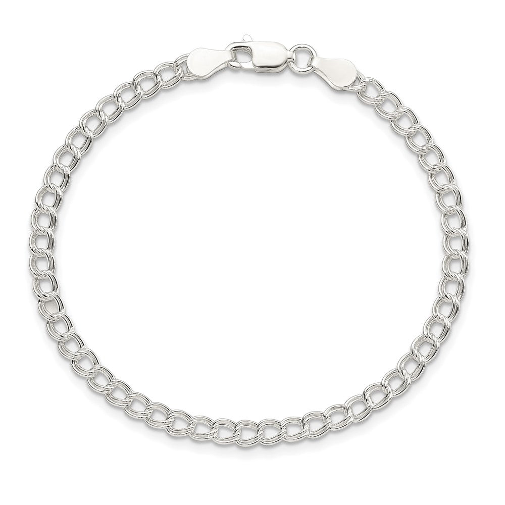 Sterling Silver 3.5mm Solid Double Link Charm Anklet