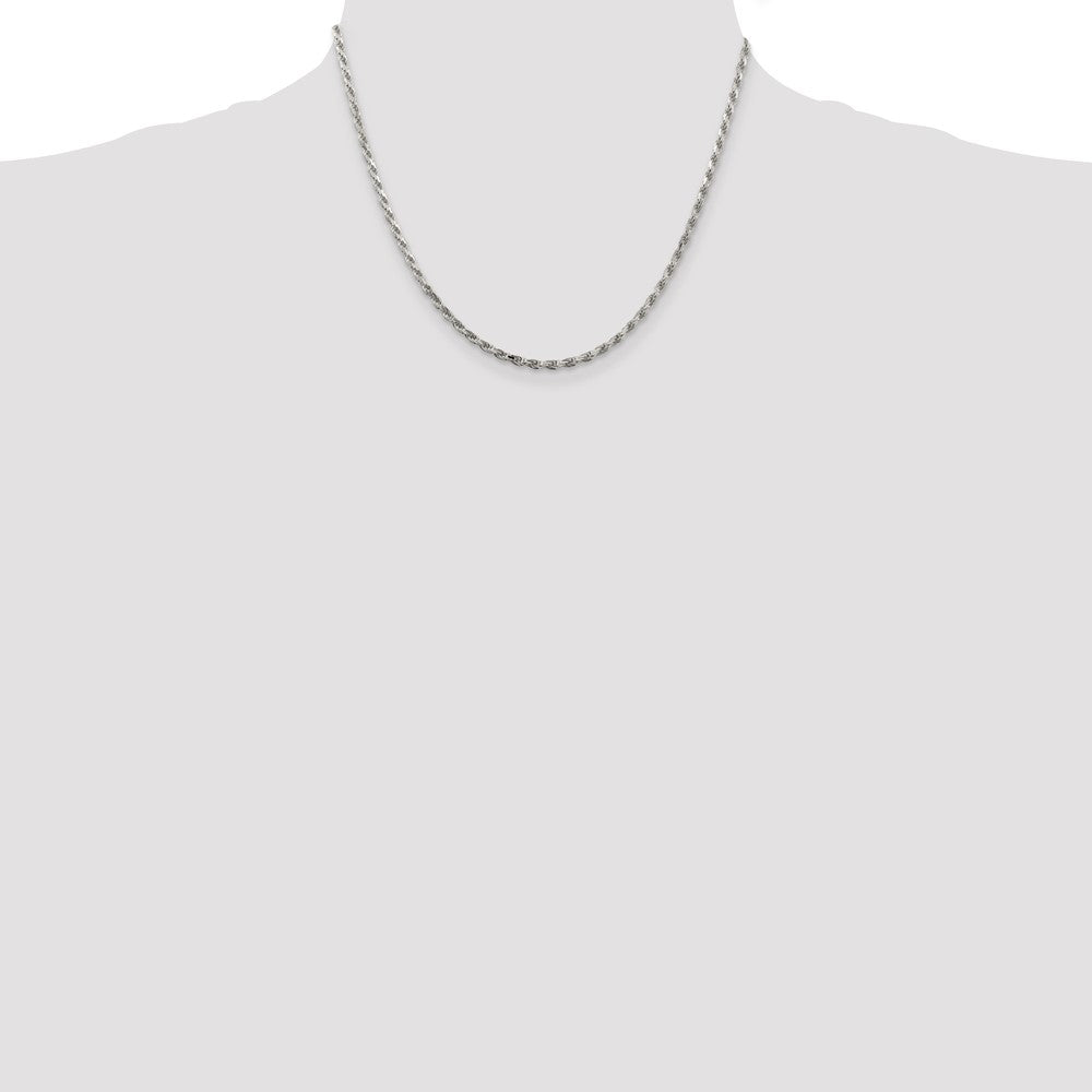 Sterling Silver 2.5mm Diamond-cut Rope Chain w/2in ext.