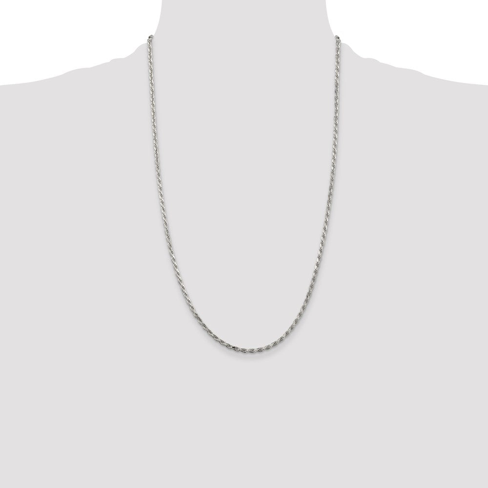 Sterling Silver Rhodium-plated 2.5mm Diamond-cut Rope Chain