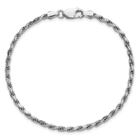 Sterling Silver Rhodium-plated 2.5mm Diamond-cut Rope Chain