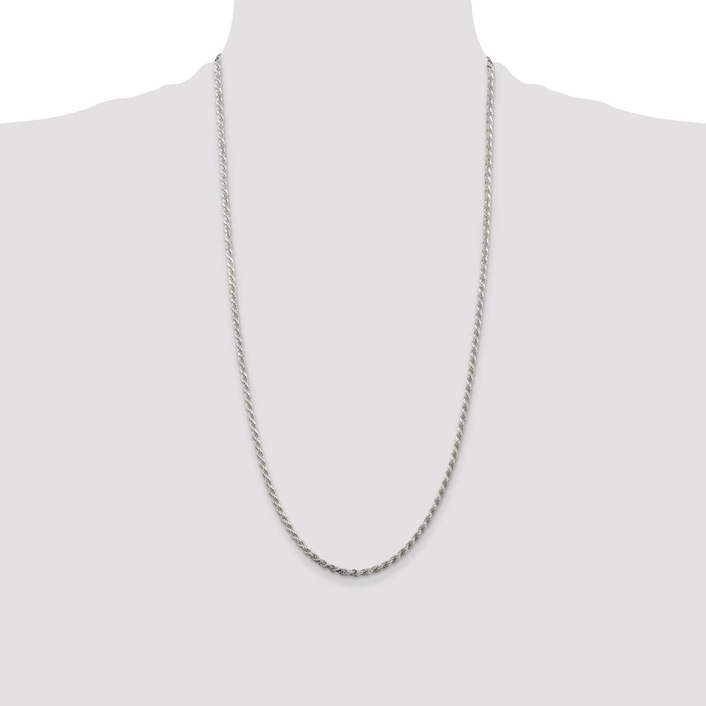 Sterling Silver Rhodium-plated 2.75mm Diamond-cut Rope Chain