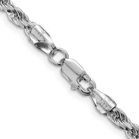 Sterling Silver Rhodium-plated 3.75mm Diamond-cut Rope Chain