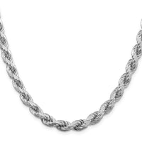 Sterling Silver Rhodium-plated 6.5mm Diamond-cut Rope Chain