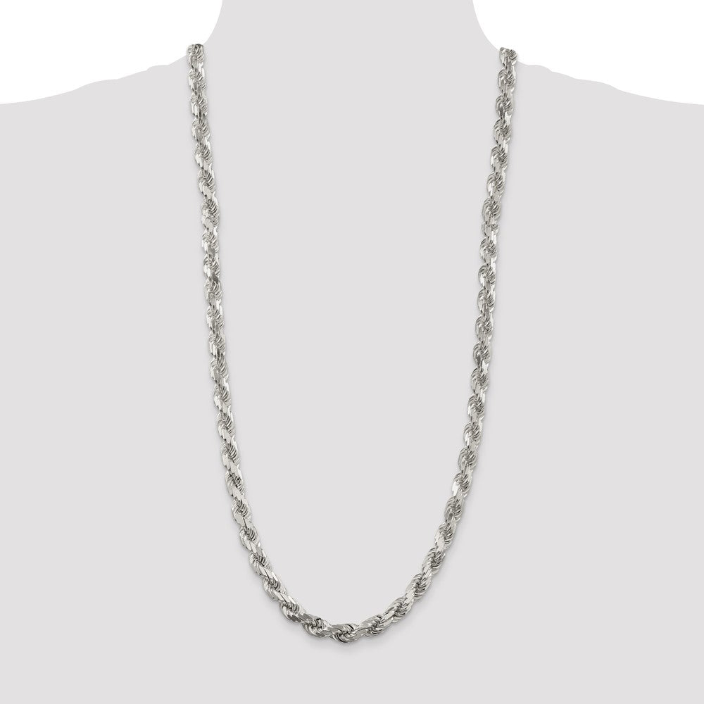 Sterling Silver 7.8mm Diamond-cut Rope Chain
