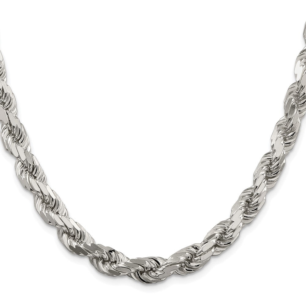 Sterling Silver Rhodium-plated 7.8mm Diamond-cut Rope Chain