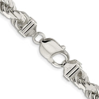 Sterling Silver Rhodium-plated 7.8mm Diamond-cut Rope Chain