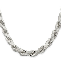 Sterling Silver Rhodium-plated 9.0mm Diamond-cut Rope Chain