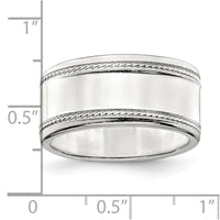 Sterling Silver 9.5mm Designed Edge Band
