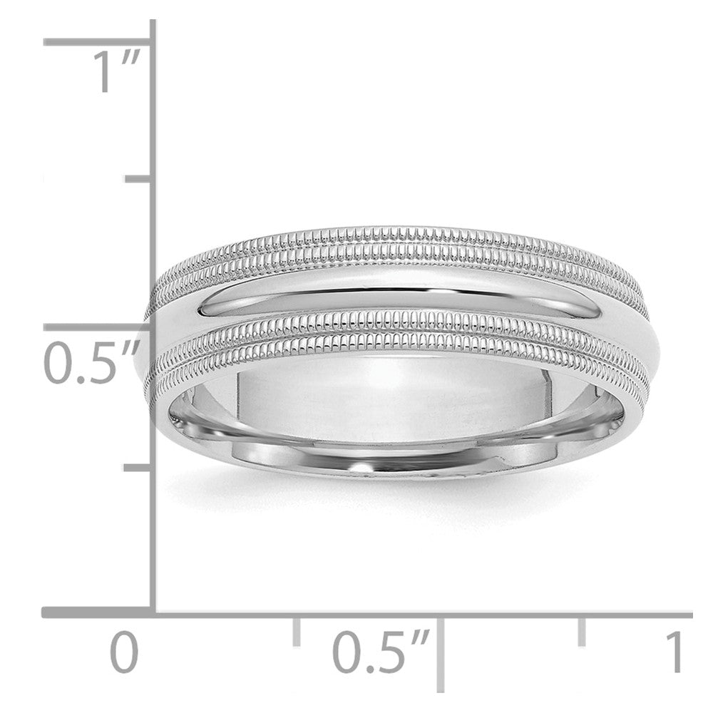 Sterling Silver Rhodium 6mm Comfort Fit Double Milgrain Size 7 Band