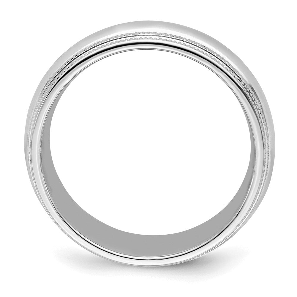 Sterling Silver Rh-plated 7mm Comfort Fit Double Milgrain Size 10 Band