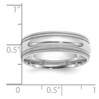 Sterling Silver Rh-plated 7mm Comfort Fit Double Milgrain Size 9 Band