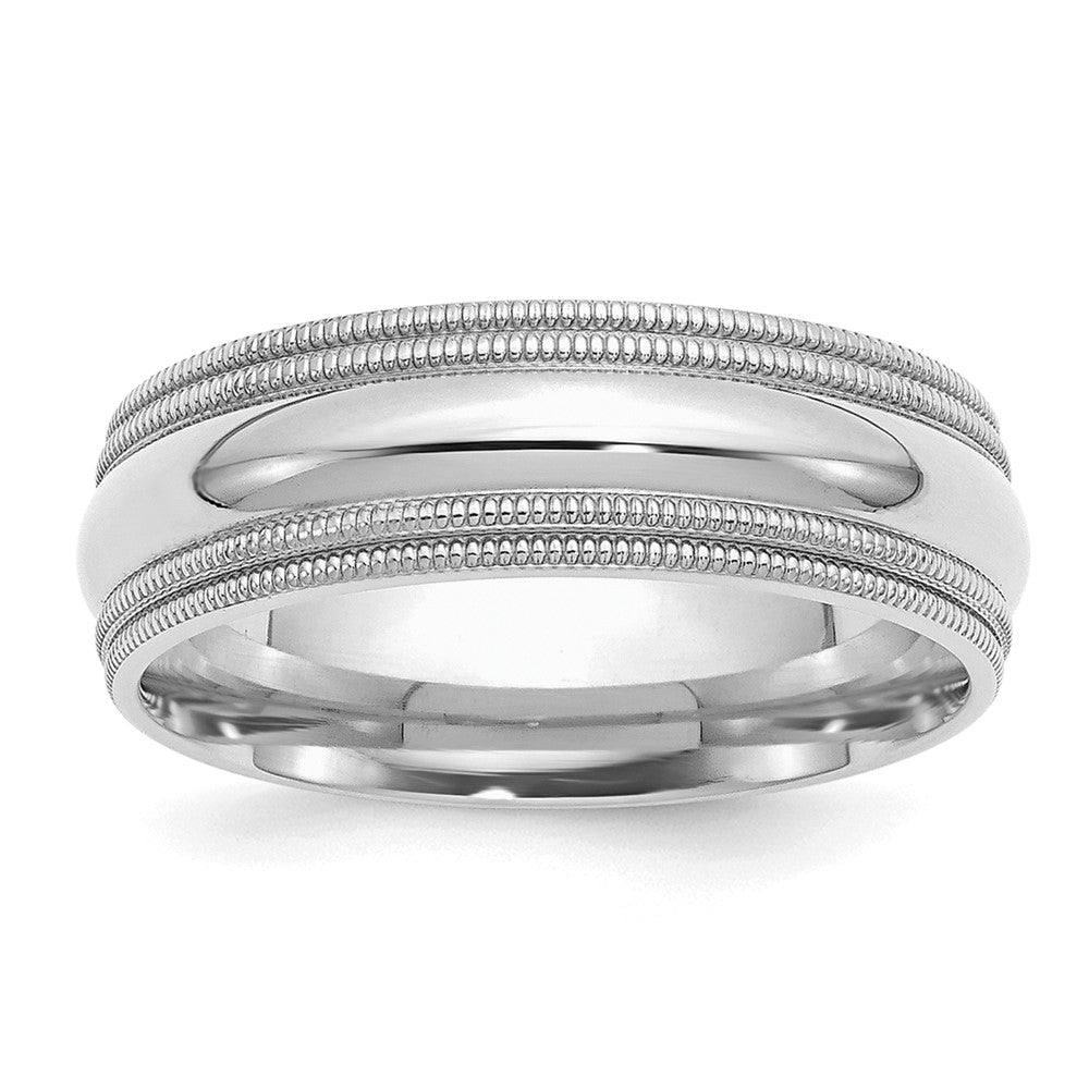 Sterling Silver Rh-plated 7mm Comfort Fit Double Milgrain Size 13.5 Band