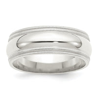 Sterling Silver 8mm Comfort Fit Double Milgrain Size 4 Band