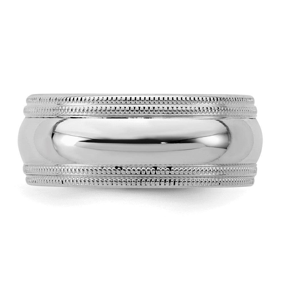 Sterling Silver Rh-plated 8mm Comfort Fit Double Milgrain Size 6.5 Band