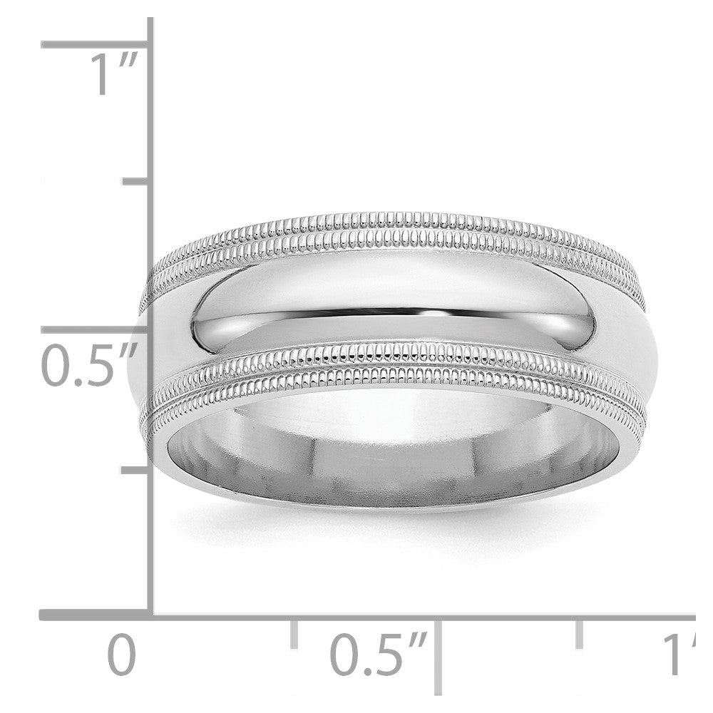 Sterling Silver Rh-plated 8mm Comfort Fit Double Milgrain Size 6.5 Band