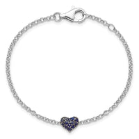Sterling Silver Rhodium Diam. & Sapphire Heart Bracelet