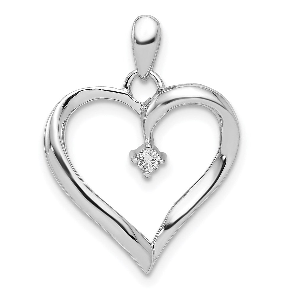 Sterling Silver Rhodium Diam. Heart Pendant