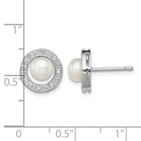Sterling Silver Rhodium 6mm FW Cultured Pearl & Diamond Post Ear
