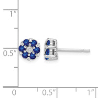 Sterling Silver Rhodium Sapphire & Diamond Post Earrings