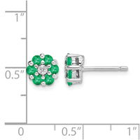 Sterling Silver Rhodium Emerald & Diamond Post Earrings